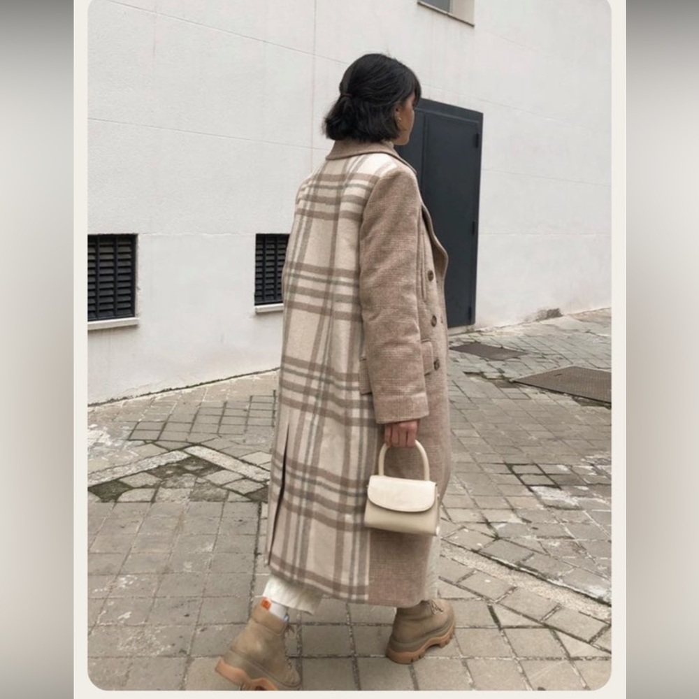 Frontrow Wconcept Beige Plaid Checkered Long Wool Coat
